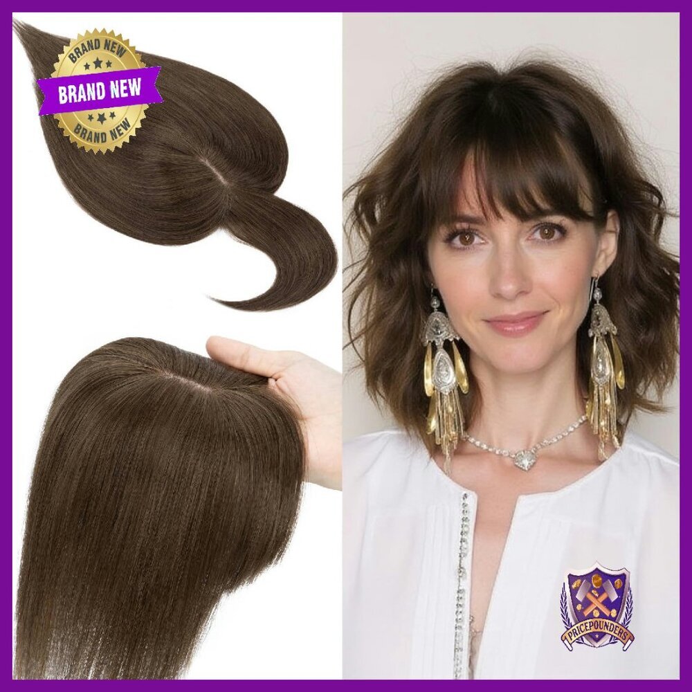 Silk Base Human Hair Topper with Air Bangs, 150% Density Clip-In